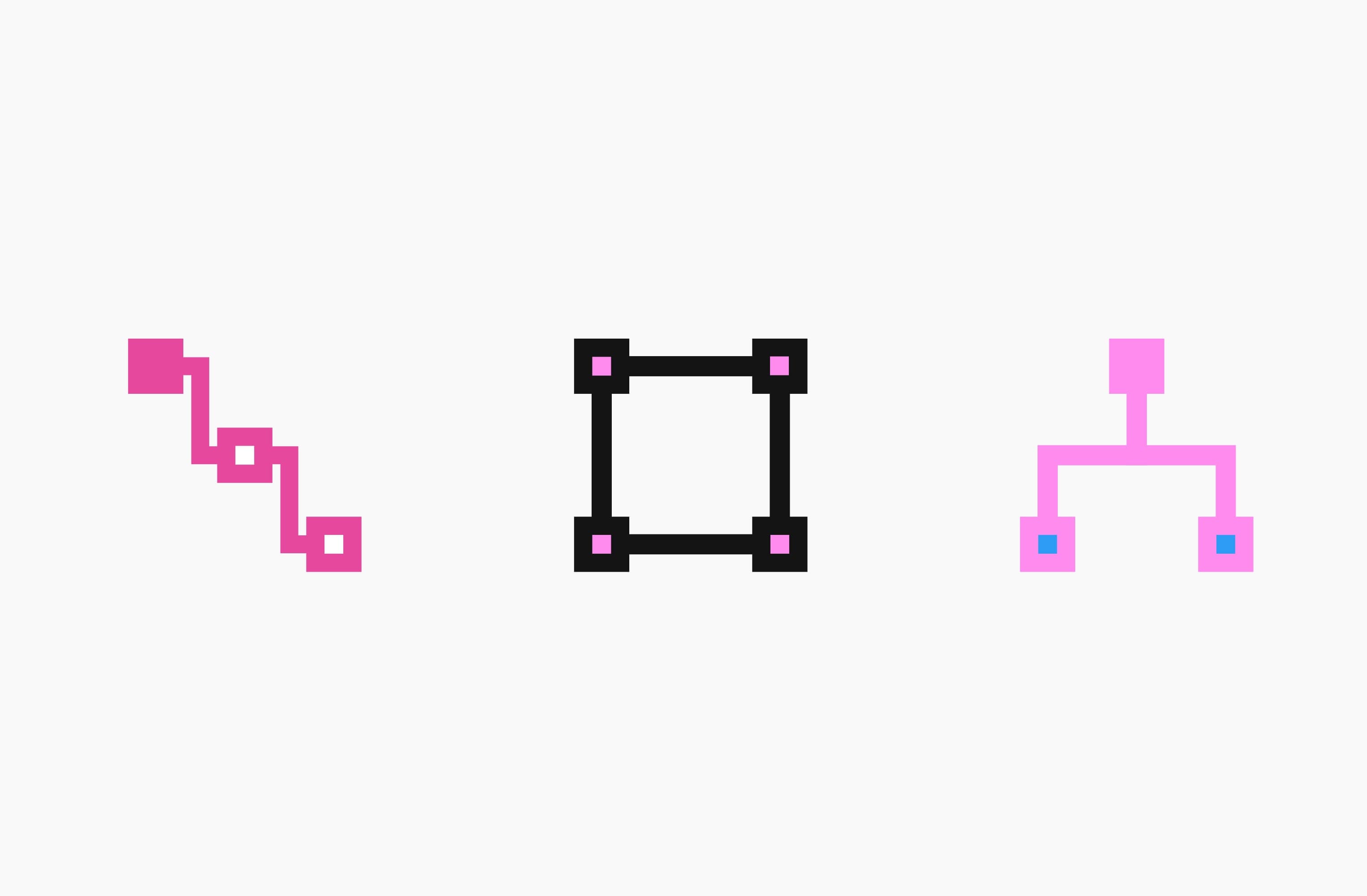 Onsomble connector diagrams built from the logo's grid cells