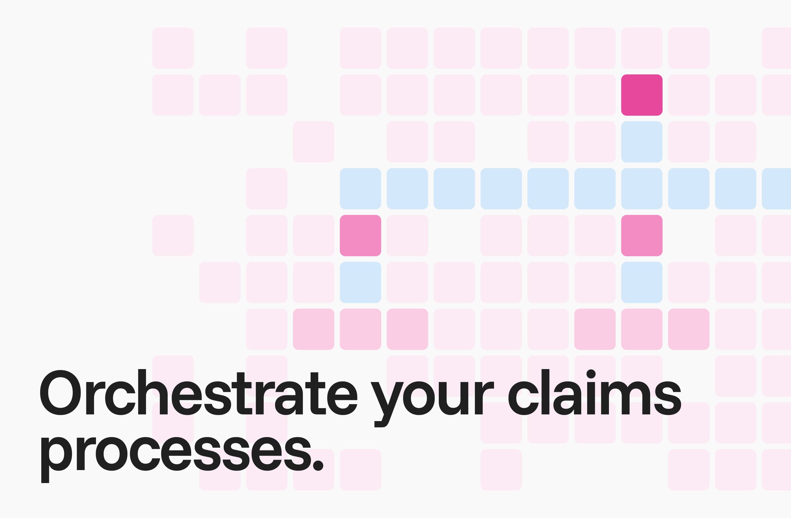 Onsomble banner: orchestrate your claims processes, over a pink and blue cell grid